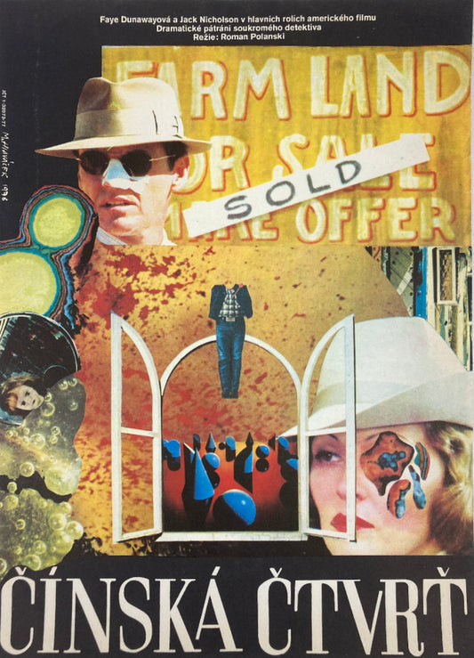 Movie poster with Jack Nicholson in a hat and sunglasses, a woman with face paint, and a 'For Sale' sign.