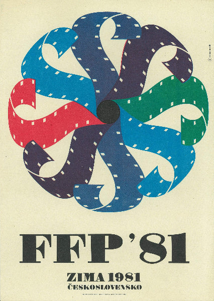 Poster with colorful film reel design and text 'FFP '81 Zima 1981 Ceskoslovensko' on a beige background