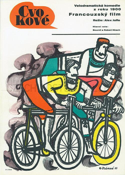 Original vintage cinema poster for a french film Les Cracks. Great art of cycling men - Czech Film Poster Gallery