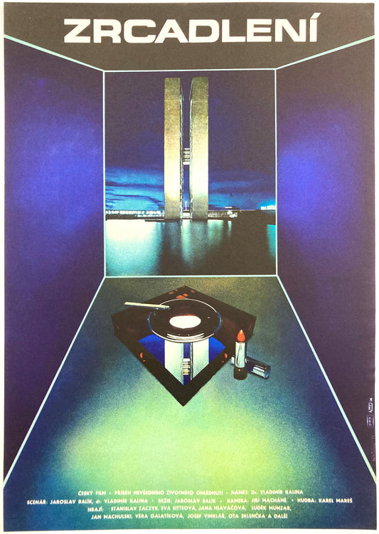 Blue and green image ashtray, cigarette and lipstick