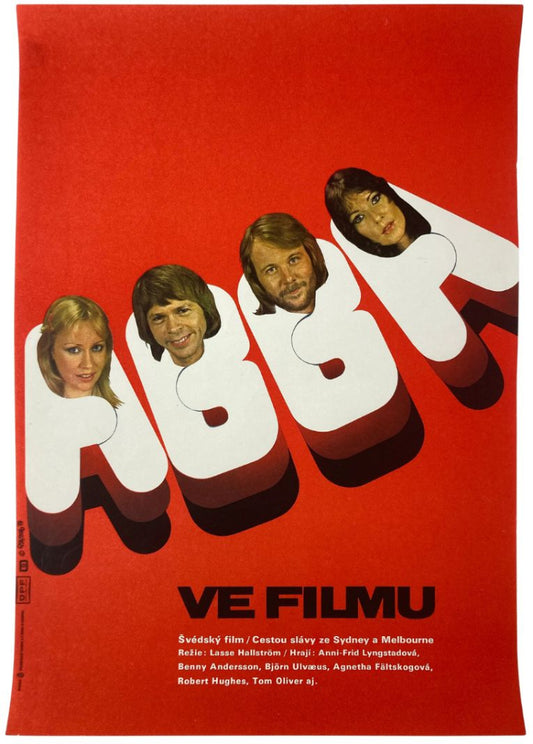 Members of Abba wrapped in cool font letters