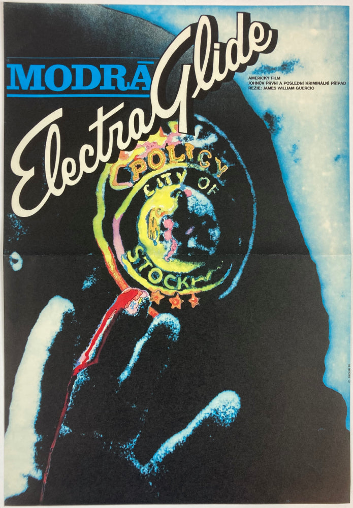 Vintage poster with 'Modra Electra Glide' branding and abstract design elements.