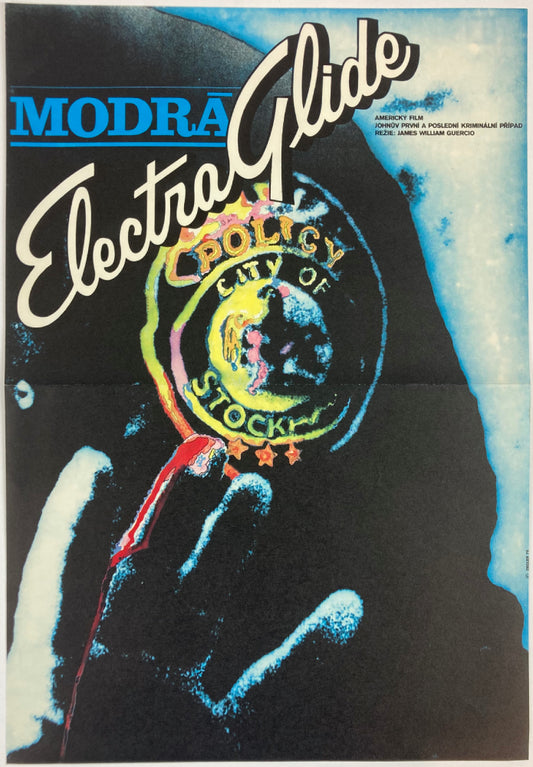 Vintage poster with 'Modra Electra Glide' branding and abstract design elements.