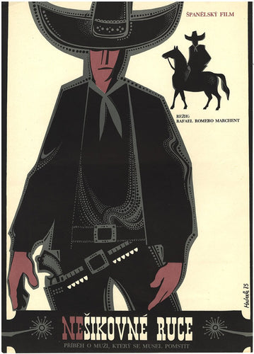 Image illustration of cowboy and revolver on a horse and sombrero - Czech Film Poster Gallery