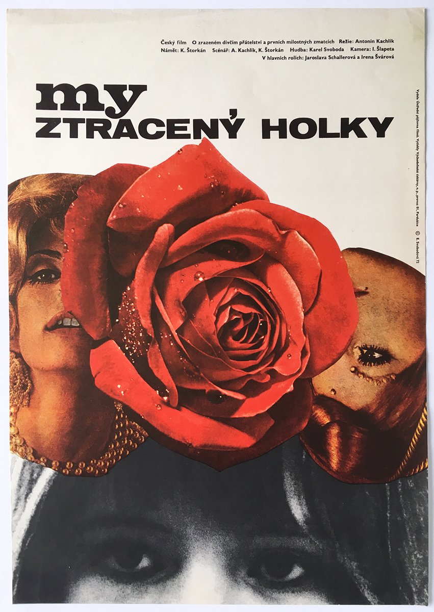 Collage of beautiful women, pearl neklace and rose, My ztraceny holky film - Czech Poster Gallery