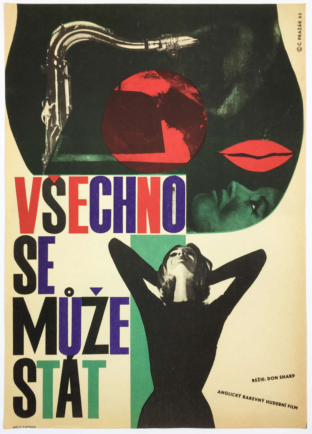Image of musical instrument, lips and lady holding her head - Czech Poster Gallery