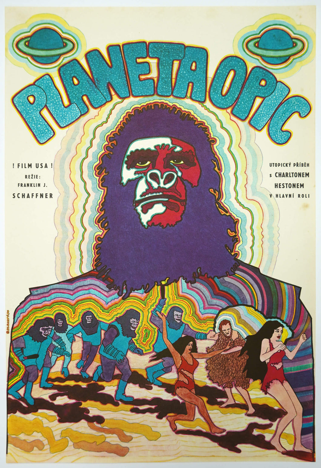 Planet of the Apes Czech Poster psychedelic image of apes and humans - czechpostergallery.com